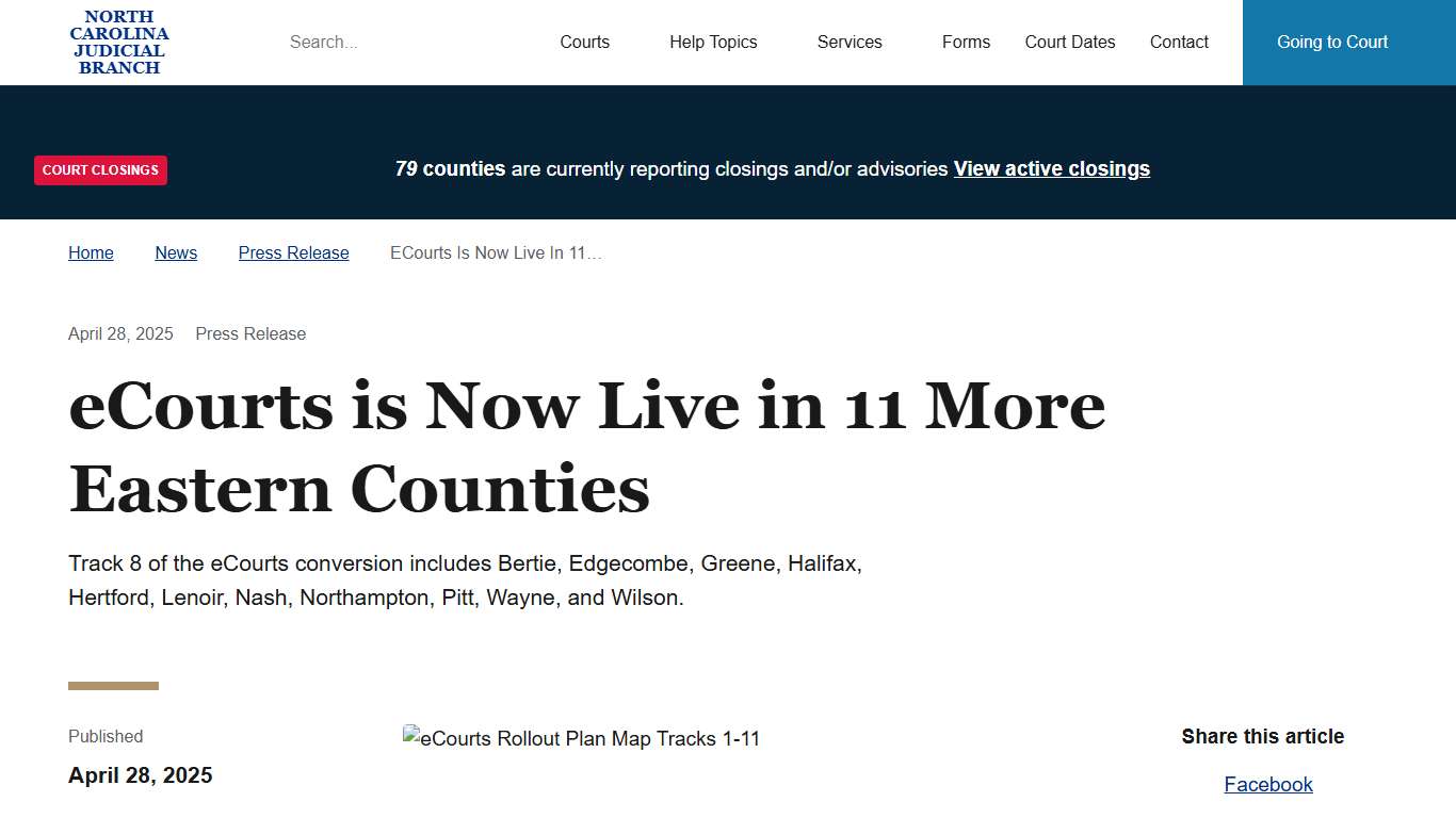 eCourts is Now Live in 11 More Eastern Counties North Carolina Judicial Branch